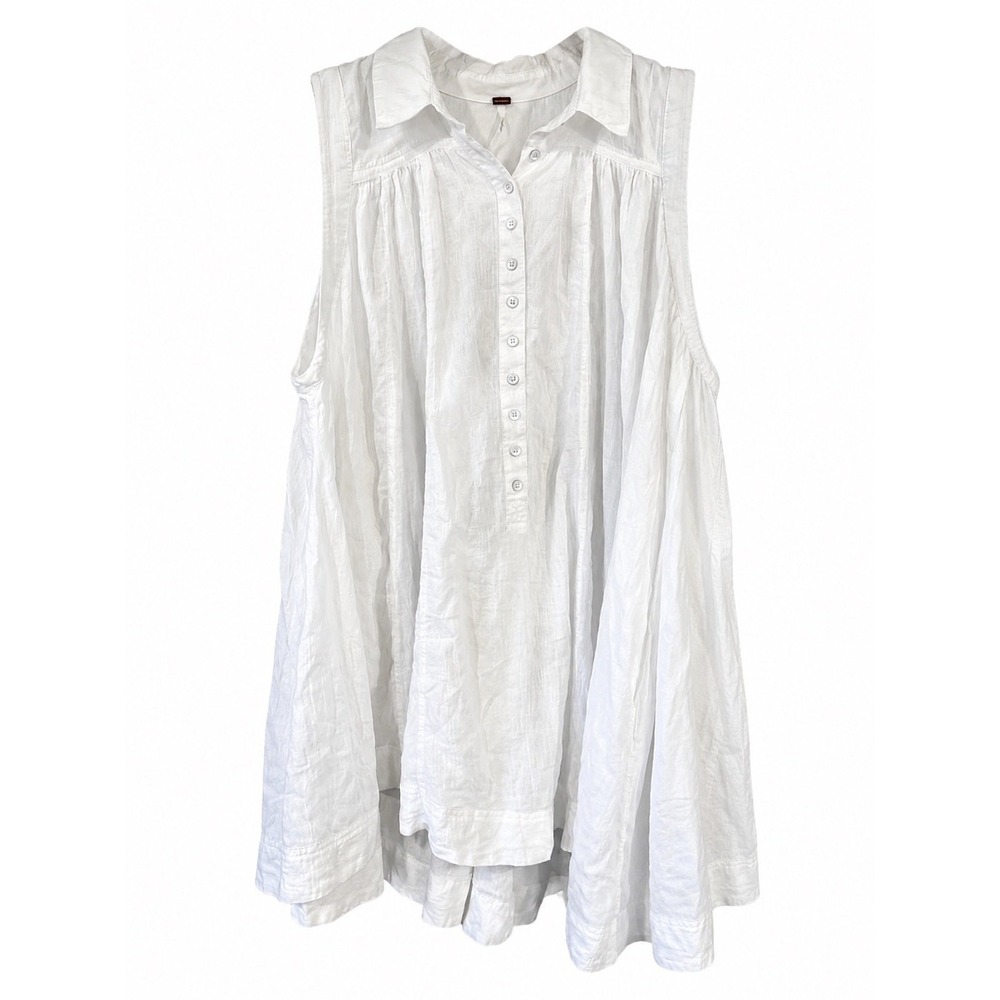 Free People White Sleeveless Collared Tunic Top Asymmetrical Boho Gauze XS TP
